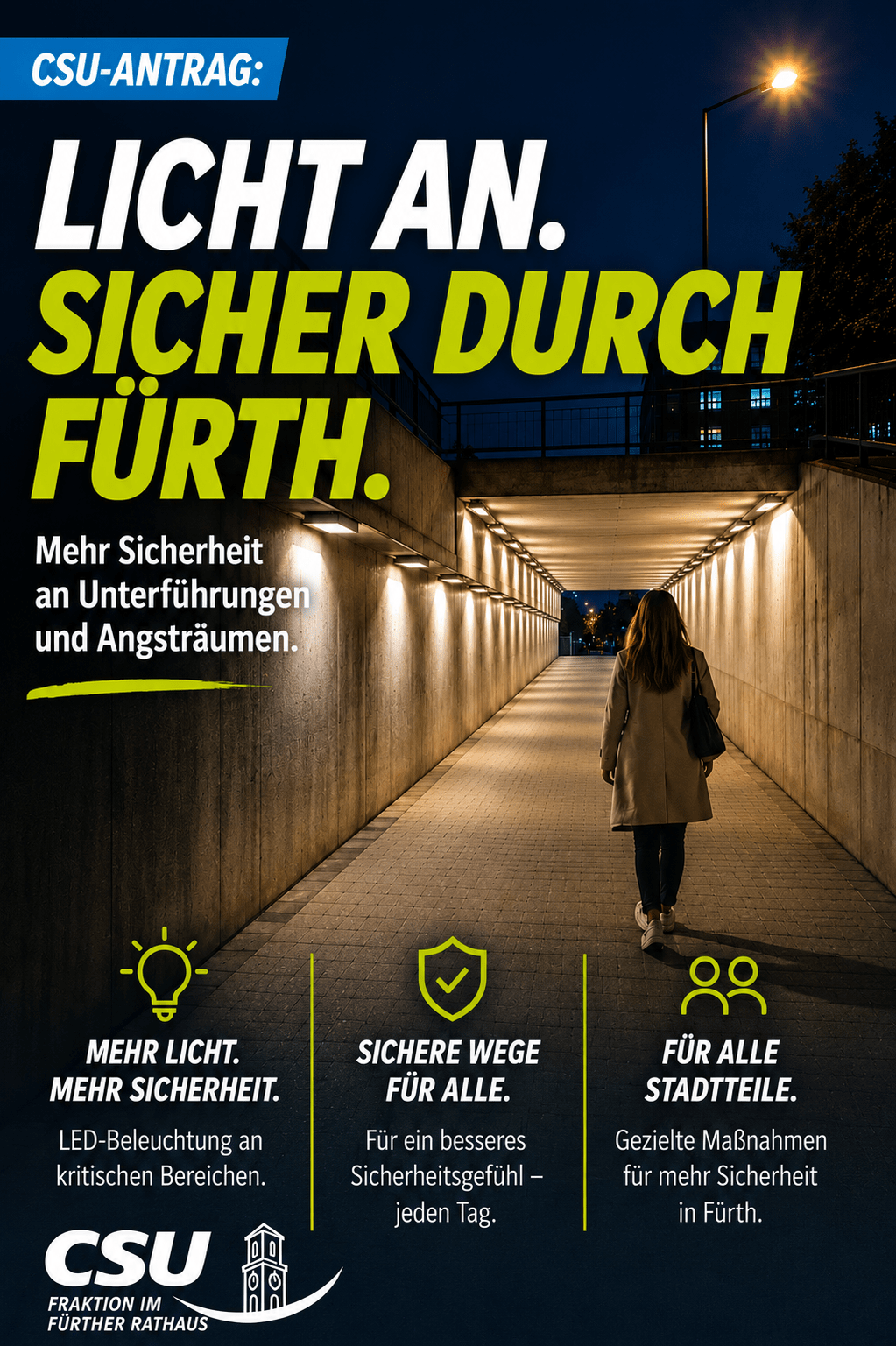 Mehr Sicherheit durch Beleuchtung an Unterführungen und Angsträumen