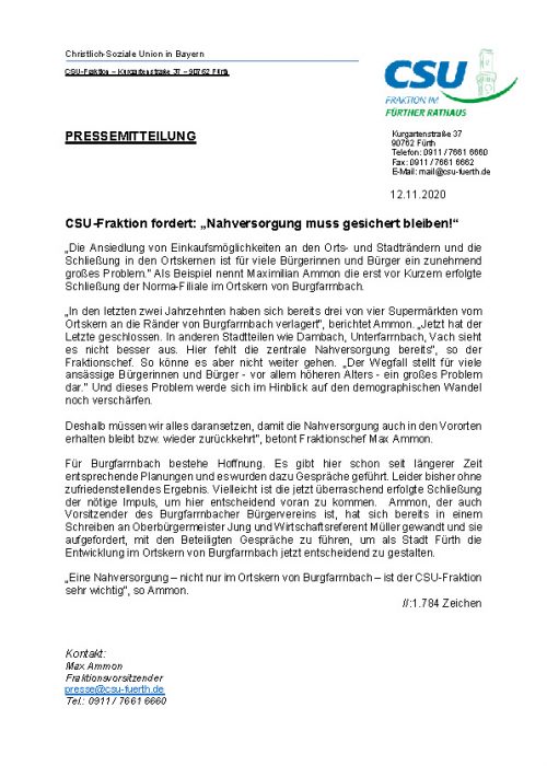 Pressemitteilung CSU-Fraktion fordert Nahversorgung muss gesichert bleiben! , 12.11.2020.docx